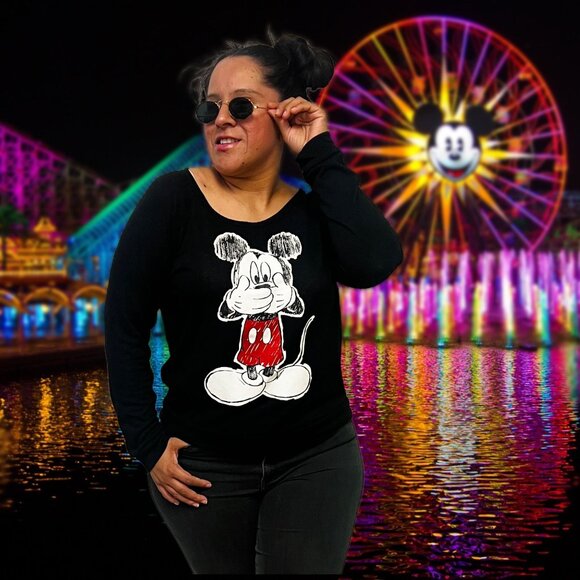 Disney Mickey Mouse Funny Graphic Sweatshirt Top Crewneck Long Sleeve Pullover - Picture 4 of 12